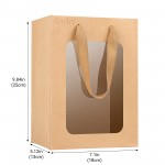 Garfry Gift Bag with Window,  Kraft Paper Tote Shopping Bags with Transparent Window, Clear Bouquet Gift Bags With Handle for Gift Wrapping Festival Party Gifts