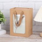 Garfry Gift Bag with Window,  Kraft Paper Tote Shopping Bags with Transparent Window, Clear Bouquet Gift Bags With Handle for Gift Wrapping Festival Party Gifts